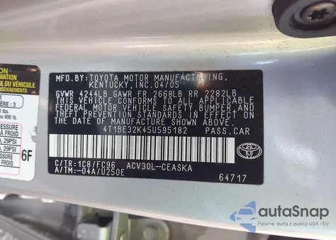 2005 Toyota Camry Se from USA, damaged, VIN 4T1BE32K45U595182